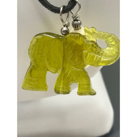 Nephrite Jade Trunk Up Elephant with Double-Headed White Buddha Pendant Necklace - Picture 3 of 9